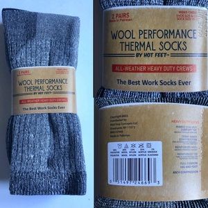 NEW Wool Blend Thermal Socks 2 PAIRS Performance Work GRAY Shoe 6 - 12.5 Men’s